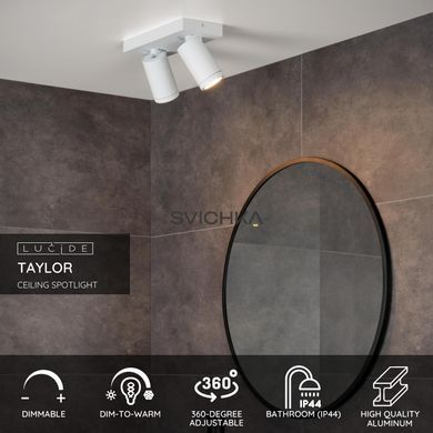 Потолочный точечный светильник для ванной Lucide TAYLOR LED Dim to warm GU10 2x5W 2200K/3000K IP44 White