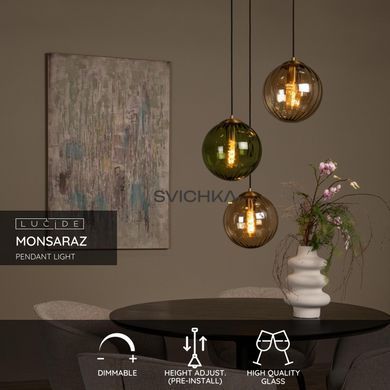 Подвесной светильник Lucide MONSARAZ &Oslash; 35 cm 3xE27 Green