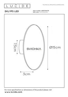 Настінний світильник Lucide EKLYPS LED &Oslash; 15 cm LED 1x7W 3000K Black, BLACK