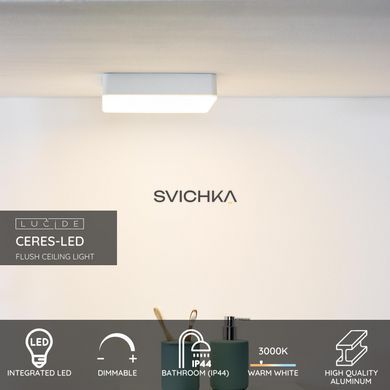 Стельовий світильник для ванної Lucide CERES LED LED Dim. 1x30W 3000K IP44 White, WHITE