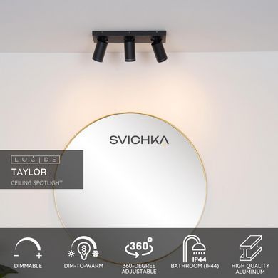 Потолочный точечный светильник для ванной Lucide TAYLOR LED Dim to warm GU10 3x5W 2200K/3000K IP44 Black