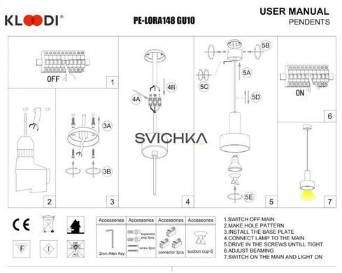 Світильник підвісний KLOODI DECO PE-LORA148 GU10 BK/GD, Чорний, Золотий