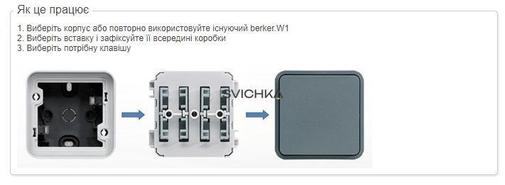 Вимикач 2-клавішний IP55, сірий, 10АX/250В W.1 Berker