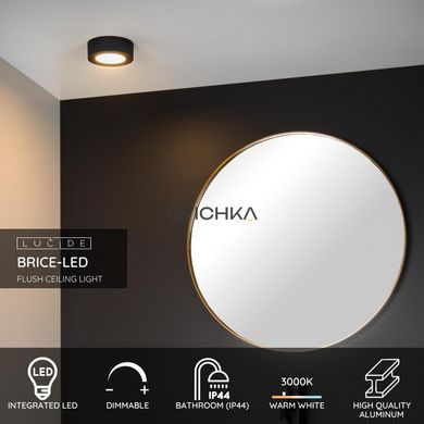 Стельовий світильник для ванної Lucide BRICE LED &Oslash; 11,7 cm LED Dim. 1x8W 3000K IP44 Black, BLACK