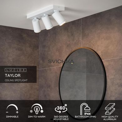Стельовий точковий світильник для ванної Lucide TAYLOR LED Dim to warm GU10 3x5W 2200K/3000K IP44 White, WHITE
