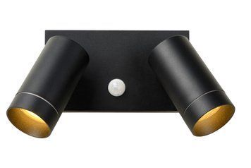 Настінний точковий світильник Lucide TAYLOR Indoor/Outdoor 2xGU10 IP54 Motion & Day/Night Sensor Black, BLACK