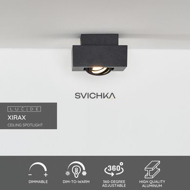 Стельовий точковий світильник Lucide XIRAX LED Dim to warm GU10 1x5W 2200K/3000K Black, BLACK