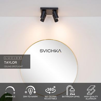 Стельовий точковий світильник для ванної Lucide TAYLOR LED Dim to warm GU10 4x5W 2200K/3000K IP44 Black, BLACK
