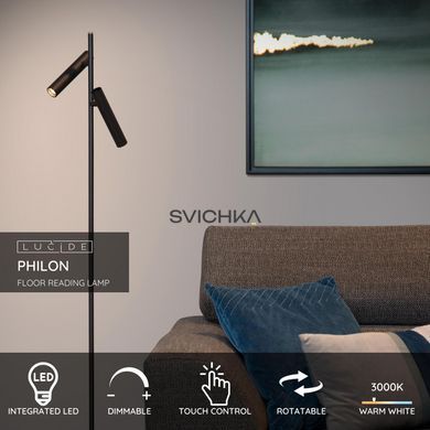Підлогова лампа для читання Lucide PHILON &Oslash; 23 cm LED Dim. 2x4,5W 3000K Black, BLACK, Чорний, Чорний, Чорний