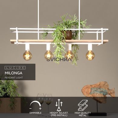 Підвісний світильник Lucide MILONGA 4xE27 White, WHITE, Natural, Білий