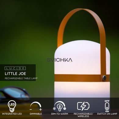 Акумуляторна настільна лампа для дому та вулиці Lucide LITTLE JOE Battery pack/batteries &Oslash; 10 cm LED Dim. 1x0,3W 2800K/3200K IP44 Brown, Brown
