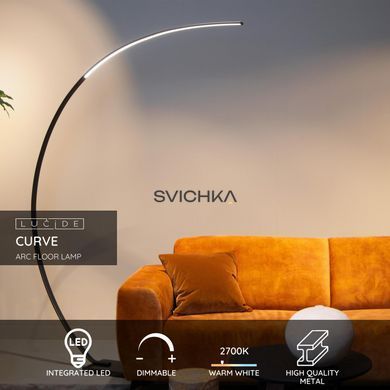 Торшер-дуга Lucide CURVE LED Dim. 1x15W 2700K Black, BLACK, Чорний