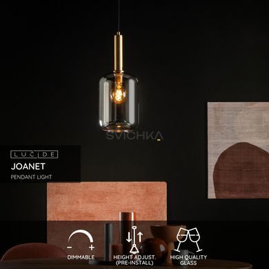Підвісний світильник Lucide JOANET &Oslash; 22 cm 1xE27 Smoke Grey, Smoke Grey, Димчатий, Димчатий