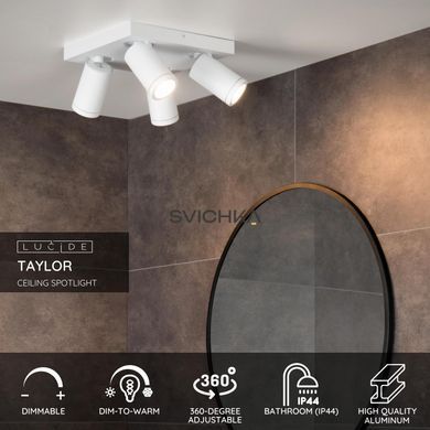 Стельовий точковий світильник для ванної Lucide TAYLOR LED Dim to warm GU10 4x5W 2200K/3000K IP44 White, WHITE
