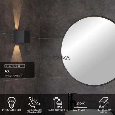 Настенный точечный светильник для ванной Lucide AXI LED 2x7W 2700K IP54 Adjustable beam angle Black