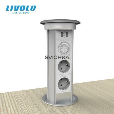 Розумна Wi-Fi висувна подвійна розетка з USB Bluetooth колонкою та бездротовою зарядкою Livolo (VL-SHS007)