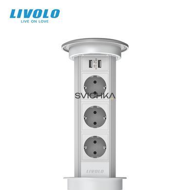 Розумна Wi-Fi висувна потрійна розетка з подвійною USB та бездротовою зарядкою Livolo (VL-SHS010)
