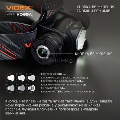 Налобний світлодіодний ліхтарик VIDEX 1200Lm 5000K