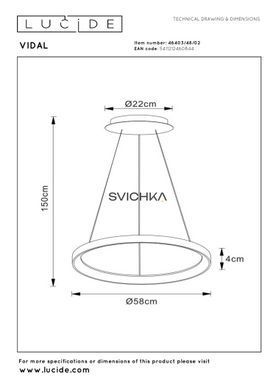 Підвісний світильник Lucide VIDAL &Oslash; 58 cm LED Dim. 1x48W 2700K Matt Gold / Brass, Matt Gold / Brass, Опал, Matt Gold / Brass