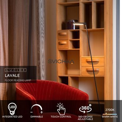 Підлогова лампа для читання Lucide LAVALE LED Dim. 1x3W 2700K Black, BLACK, Чорний, Чорний