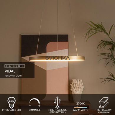 Підвісний світильник Lucide VIDAL &Oslash; 58 cm LED Dim. 1x48W 2700K Matt Gold / Brass, Matt Gold / Brass, Опал, Matt Gold / Brass