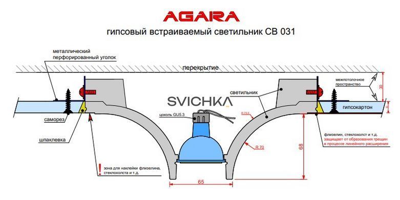 Гипсовый светильник встраиваемый "СВ 031"