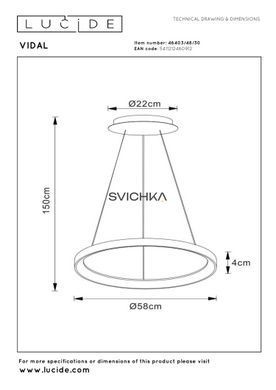 Подвесной светильник Lucide VIDAL &Oslash; 58 cm LED Dim. 1x48W 2700K Black