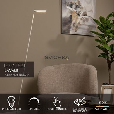 Напольная лампа для чтения Lucide LAVALE LED Dim. 1x3W 2700K White
