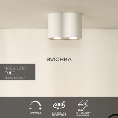 Стельовий точковий світильник Lucide TUBE 2xGU10 White, WHITE