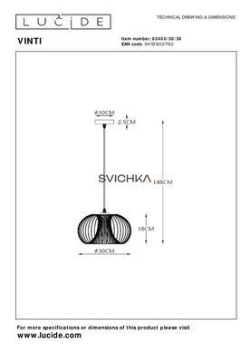 Подвесной светильник Lucide VINTI &Oslash; 30 cm 1xE27 Black