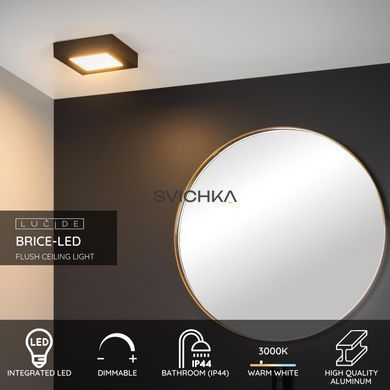 Потолочный светильник для ванной Lucide BRICE LED LED Dim. 1x15W 3000K IP44 Black