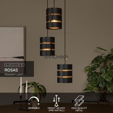 Підвісний світильник Lucide ROSAS &Oslash; 43 cm 3xE27 Black, BLACK, Matt Gold / Brass, Чорний