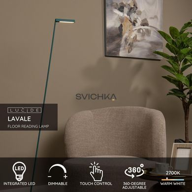Напольная лампа для чтения Lucide LAVALE LED Dim. 1x3W 2700K Turquoise