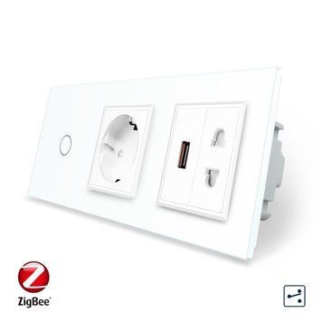 Умный сенсорный проходной/перекрестный выключатель 1 сенсор 1 розетка 1 USB 1 розетка универсальная Livolo
