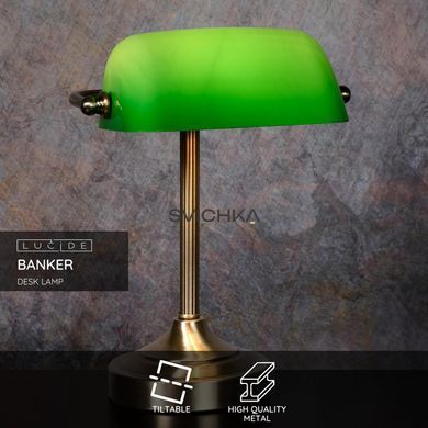 Настільна лампа Lucide BANKER 1xE14 Bronze, Bronze, Зелений