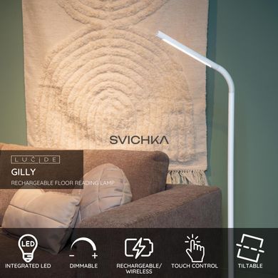 Аккумуляторная напольная лампа для чтения Lucide GILLY Battery pack/batteries LED Dim. 1x6W 2700K White