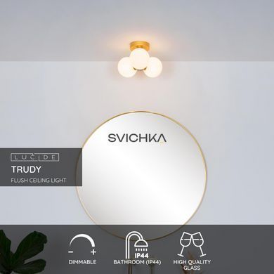 Стельовий світильник для ванної Lucide TRUDY &Oslash; 28 cm 3xG9 IP44 Matt Gold / Brass, Matt Gold / Brass